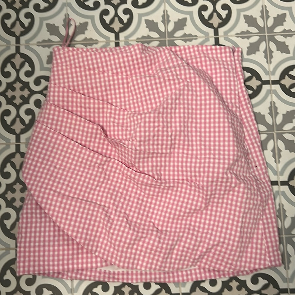 Zara pink seersucker mini skirt sz large NBW NWT